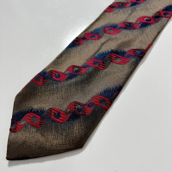 Hugo Boss Men's Made In Italy Neck Tie Brown Red 100% Silk Striped Woven Necktie - Picture 1 of 8